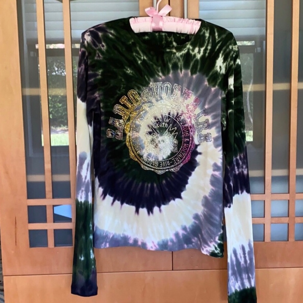 Zadig & Voltaire tie-dye long sleeve bedazzled top